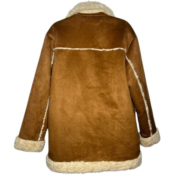 Zara Double Faced Coat Boxy Patch Pockets Faux Sherpa Faux Suede Brown S - Picture 11 of 16